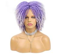 Curly Dreadlock Wig Short Twist Synthetic Braided Wigs Ombre Afro Short Curly Synthetic Wig Men Women Fashion Roll Twist Wigs-Purple-613-6inches-1 PC