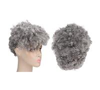 Curly Gray Short Afro Wig, Synthetic Hairstyles with Bangs for Lady Women, Grey Black,