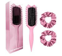 Curly Hair Brush Boar Bristles Curl Defining Brush With 2 Psc Silk Scrunchies Detangling Brush For Curly Hair Detangling Brush Styling Comb Curling Curling Brush (Pink)
