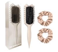 Curly Hair Brush Boar Bristles Curl Defining Brush With 2 Psc Silk Scrunchies Detangling Brush For Curly Hair Detangling Brush Styling Comb Curling Curling Brush (Beige)