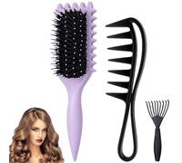 Curly Hair Brush, Curl Defining Brush, Bounce Curl Brush for Detangling and Shaping Curls, Define Curls Hair Brush, 3-Piece Set with Styling Comb and Cleaning Tool, for Women and Men