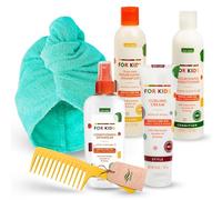 Curly Hair Shampoo and Conditioner Set for Kids Bundle with Cantu Shampoo, Conditioner, Curly Cream, Detangler Spray, and Ferwizz Comb & Hair Wrap