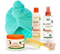 Curly Hair Shampoo and Conditioner Set for Kids Bundle with Cantu Shampoo, Leave In Conditioner, Detangler Spray and Ferwizz Comb & Hair Wrap