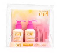 Curly Hair Travel Set, 100ml Shampoo & Conditioner with Avocado & Argan Oils, Pink Claw Clip & Clear Toiletry Bag, Sulphate & Silicone Free, Travel Size for Gym, Holidays & Hand Luggage