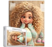 Curly-haired Girl Holding Easter Eggs 1000 Piece Jigsaw Puzzles for Adults Easter Decorative Art Jigsaw Puzzle Challenging Family Activity Games Colorful DIY Craft Puzzle for Home Decor Gifts 50×70cm