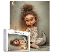 Curly-haired Little Girl 1000 Piece Jigsaw Puzzles for Adults Digital Painting Style Art Puzzle Challenging Family Activity Games Colorful DIY Craft Puzzle for Home Decor Gifts 20×27 Inches