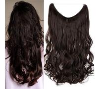 Curly Hairpiece Invisible Secret Wire String, Dark Brown, 20" One Piece Synthetic Heat Resistant Wire In Hair Extensions