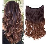 Curly Hairpiece Invisible Secret Wire String, Dark Brown & Light Auburn, 20" One Piece Synthetic Heat Resistant Wire In Hair Extensions