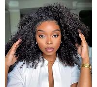 Curly Half Wig Human Hair 180 Density 3 In 1 Seamless Flip Over Kinky curly Half Glueless Wig Wear and Go Beginner Friendly Brazilian Human Hair Drawstring Headband Wig for Women 14 Inch