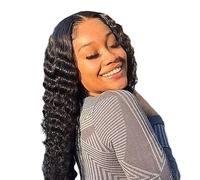 Curly Human Hair Wig - Deep Wave Texture, Glueless Pre Plucked, HD Lace Frontal, Natural Hairline Feature | for Daily Wear Party Special Occasion Cosplay Home Styling Curly Hair Fashion Accessory