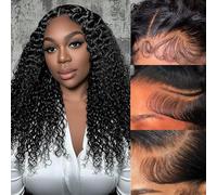 Curly Human Hair Wig for Black Women Transparent 4x4 Kinky Curly Lace Front Wigs Pre Plucked 180% Density 18 Inch