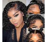 Curly Human Hair Wig for Black Women Transparent 4x4 Kinky Curly Lace Front Wigs Pre Plucked 180% Density 12 Inch