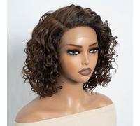 Curly Human Hair Wigs for Black Women C Parted HD Lace Front Short Water Wave Wig Curly Bob Wig Side Part 150% Density (P4/30, 12 INCH)