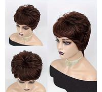 Curly Pixie cut Wigs for Black Women 6 Inch Short curly Pixie Wig, human hair full machine Heat resistant wig,Daily Party Cosplay Use.(Light brown)