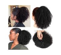 Curly Ponytail Drawstring Ponytail Extensions Afro Kinky Curly Human Hair Ponytail 10"-24" Natural Black Brazilian Remy Hair Afro Curly Ponytail Hair Pieces Hair Extensions for Women(10inch(105g))