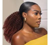 Curly Ponytail Extension -10 Inch Short Afro Kinky Curly Ponytail Hair Extensions Drawstring Ponytail for Black Women (Mix Dark Brown(1B/33#), 10 Inch)
