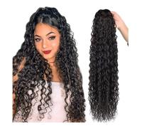 Curly Ponytail Extensions Clip in Drawstring Ponytail Wig Human Hair Long Deep Water Wave Pony Tail Hairpiece(22inches)