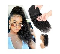 Curly Ponytail Human Hair Drawstring Ponytail Extension Deep Wave Hair Ponytail Clip in Extensions Natural Color 16"-26" Curly Brazilian Remy Hair Ponytail Hair Piece Hair Extensions for Women(16inche