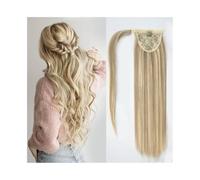 Curly Ponytail Ponytail Extension #8/613 Human Hair Wrap Around Ponytail Hair Extension 10"-26" Long Straight Clip in Ponytail Hair Piece with Magic Paste for Women Hair Extensions for Women(26inches)
