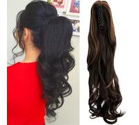 Curly Ponytail Two Wear Styling Wavy Hair Extensions Synthetic Fake Hair Clip In The Ponytail Wig Daily Curls The Ponytail Hair Extensions for Women(Bruin)
