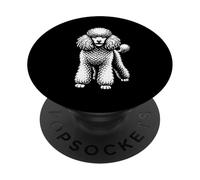 Curly Poodle Black and White Art Dog Portrait Illustration PopSockets Adhesive PopGrip