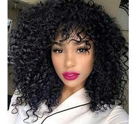 Curly r Wigs for Black Women,Natural r Wigs for Black Women,Curly Wig, Short Curly Wigs Afro Kinky Curly Wigs for Black Women Heat Resistant Synthetic Full Black Wigs with Bangs/A ( Color : A )