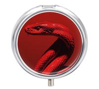 Curly Red Snake Pill Box Cute Round Pill Case Portable Medicine Tablet Vitamin Holder Organizer for Purse Pocket