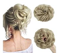Curly synthetic hair bun with messy strokes, elastic hair piece in bleaching blonde, ideal for a natural, casual look, ash blonde
