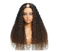 Curly V Part Wig For Small Heads | Drawstring Cap | Clip-In Human Hair | 150% Density | No Glue Required(Brown Ombre,24inches)