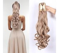 Curly Wavy 20" Claw Clip in Ponytail Extensions Synthetic Fake Ponytail Hair Piece Invisible Clip on High Pony Tails Hairpiece for Women (Ash Brown with Blonde Highlights)