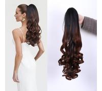 Curly Wavy 20" Claw Clip in Ponytail Extensions Synthetic Fake Ponytail Hair Piece Invisible Clip on High Pony Tails Hairpiece for Women (Black Ombre Brown)