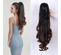 Curly Wavy 20" Claw Clip in Ponytail Extensions Synthetic Fake Ponytail Hair Piece Invisible Clip on High Pony Tails Hairpiece for Women (Black Ombre Chocolate Brown)