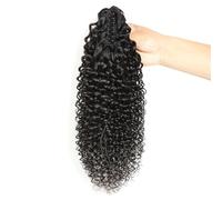 Curly Wavy Clip in Hairpiece Ponytail Extension Claw clip Real Human Ponytail Hair 10-22Inch Natural Black for Women(14inch)