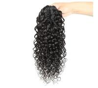 Curly Wavy Clip in Hairpiece Ponytail Extension Claw clip Real Human Ponytail Hair 10-26Inch Natural Black for Women(20inch)