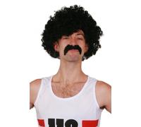 Curly Wig and Tash Set I Love Fancy Dress Black 6 Pack