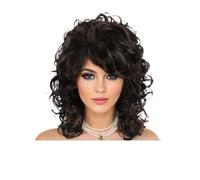 Curly Wigs for Black Women Soft Black Short with Bangs Afro Loose Curls Heat Resistant Synthetic Wig Adds Volume(Brown)