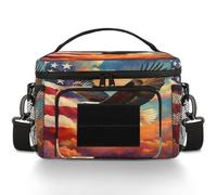 CURLYOOT American Flag Eagles Flying Wild Animal Tactical Lunch Bag Large Insulated Lunch Box for Women Men, Leakproof Cooler Bag with Shoulder Strap, Lunchbox for Work Picnic Travel