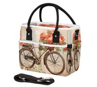 CURLYOOT Bicycle With Flowers Retro Insulated Lunch Bag for Women Men Adults, Lunch Box with Adjustable Shoulder Strap Large Lunchs Tote Bag for Work Picnic Camping
