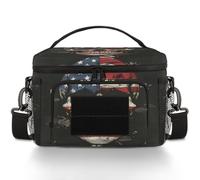 CURLYOOT Black and Red Skull American Flag Tactical Lunch Bag Large Insulated Lunch Box for Women Men, Leakproof Cooler Bag with Shoulder Strap, Lunchbox for Work Picnic Travel