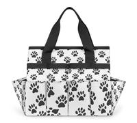 CURLYOOT Black White Paw Print Garden Tool Bag, Garden Tote Storage Bag with 10 Pockets, Indoor and Outdoor Cute Dog Cat Pet Paw Gardening Tool Organizer for Women Men