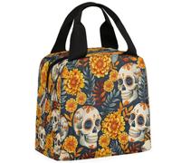 CURLYOOT Blossom Skull Head Lunch Bag for Women and Men Lunch Tote Bag Reusable Lunch Box Insulated Cooler Bag for Work Picnic Travel Beach