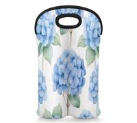 CURLYOOT Blue Hydrangeas Wine Carrier Tote Bag 2 Bottle, Insulated Neoprene Wine Cooler Bag, Portable Wine Bottle Carrying Case for Women Men Picnic Party Gifts