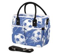 CURLYOOT Blue Soccer Ball Insulated Lunch Bag for Women Men Adults, Lunch Box with Adjustable Shoulder Strap Large Lunchs Tote Bag for Work Picnic Camping
