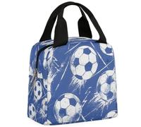 CURLYOOT Blue Soccer Ball Lunch Bag for Women and Men Lunch Tote Bag Reusable Lunch Box Insulated Cooler Bag for Work Picnic Travel Beach