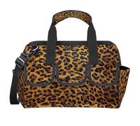 CURLYOOT Brown Leopard Print Tool Bag for Men and Women, 14.8inch Heavy Duty Tools Tote Organizer Bags, Waterproof Tool box Storage Bag with Adjustable Shoulder Strap