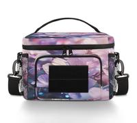CURLYOOT Butterfly Purple Flower Tactical Lunch Bag Large Insulated Lunch Box for Women Men, Leakproof Cooler Bag with Shoulder Strap, Lunchbox for Work Picnic Travel