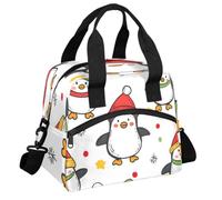 CURLYOOT Christmas Winter Penguins Insulated Lunch Bag for Women Men Adults, Lunch Box with Adjustable Shoulder Strap Reusable Lunchs Tote Bags Cooler Bag for Work Picnic Camping