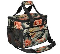 CURLYOOT Colorful Floral Dragon Large Reusable Lunch Bag for Women and Men, Insulated Leakproof Lunch Box for Picnic Hiking Beach, Freezable Cooler Tote Bag Organizer