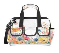 CURLYOOT Colorful Flower Birds Tool Bag for Men and Women, 14.8inch Heavy Duty Tools Tote Organizer Bags, Waterproof Tool box Storage Bag with Adjustable Shoulder Strap