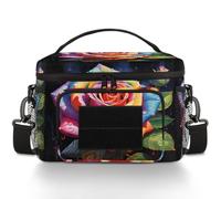 CURLYOOT Colorful Rose Flower Blossom Tactical Lunch Bag Large Insulated Lunch Box for Women Men, Leakproof Cooler Bag with Shoulder Strap, Lunchbox for Work Picnic Travel